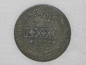 Falsa da época) Lxxx Réis – 1820 Bahia = 55 Pérolas / Reino Unido D. João VI / Cobre / Mbc / Box24
