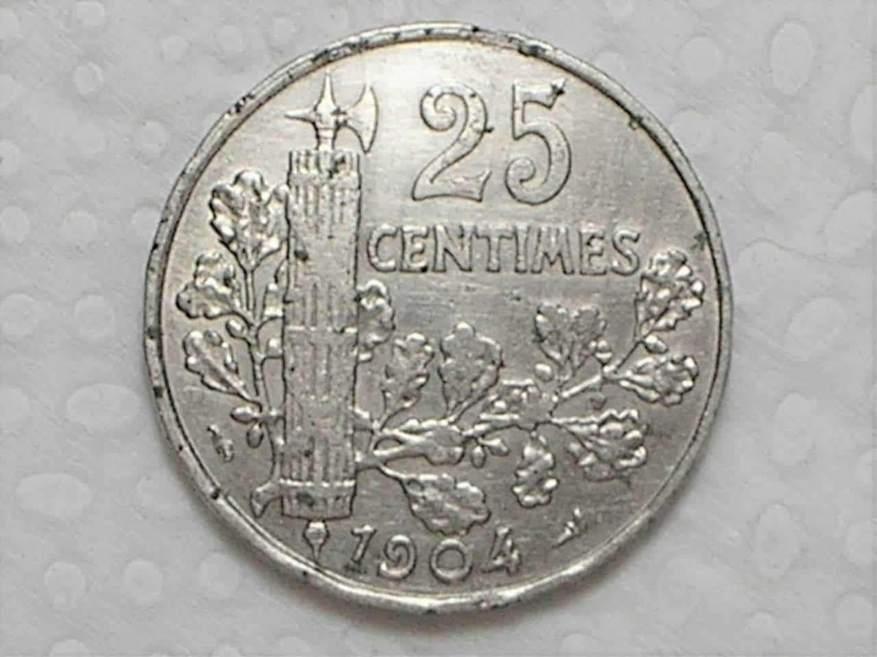 França) 25 Centimes - 1904 / Ni / box20
