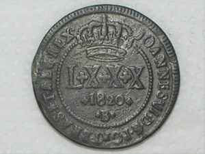Lxxx Réis – 1820 Bahia = 70 Pérolas / Data, 20 Pequeno / Reino Unido D. João VI / Cobre / Mbc / Box24