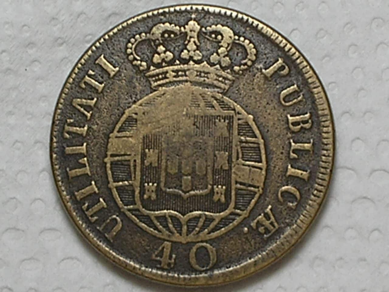 Portugal) 40 Réis - 1823 = Pataco / D. João VI / Peça grande 35mm e pesada / Dificil aparecer nessa conservação bonita assim / Mbc / Bronze / m360