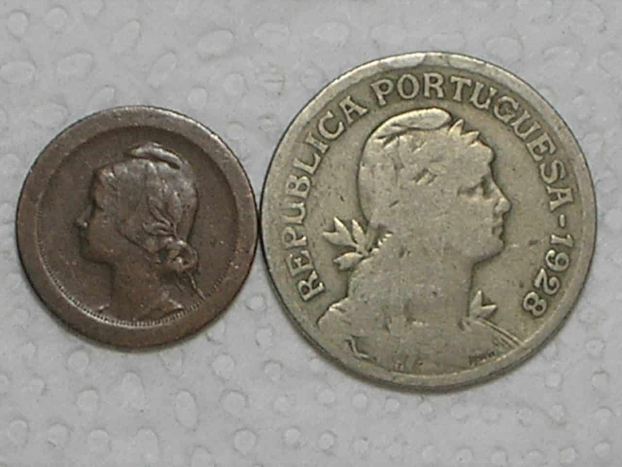 Portugal) 5 Centavos - 1927 / Bronze + 1 Escudo - 1928 Niquel / m360