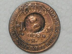 Raro) Lxxx Réis – 1822 Rio = 66 Pérolas / Carimbo 40 / Com serrilha / Reino Unido D. João VI / Cobre / Mbc / Box24