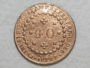 40 Réis - 1824-R / 27 Tulipas / FV / Império D. Pedro I / 1ª da Série / Escassa / Cobre / Mbc/Sob / box21