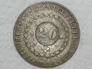 40 Réis - 1826-R / - Banhada a prata / 24 Tulipas / FV / Carimbo 20 / Império D. Pedro I / Cobre / Mbc / box21