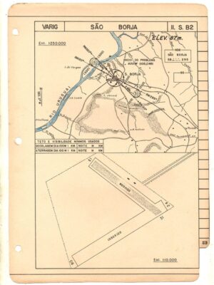 Antiga Carta De Aproximação Aeroporto de São Borja - Varig - Anos 50