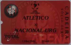 Ingresso Copa Libertadores 2000 / Atlético X Nacional Uruguai.
