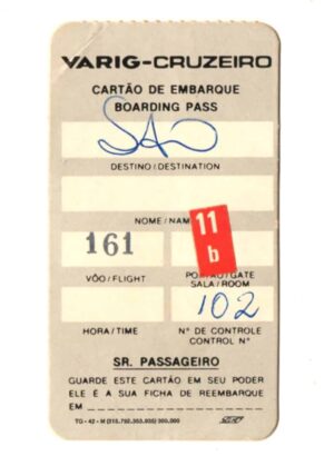 Cartão De Embarque Varig Cruzeiro - São Paulo - Cinza - Anos 80