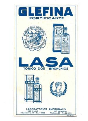 Mata Borrao Propaganda Antiga Glefina - Lasa - Andromaco - Anos 50 - Azul