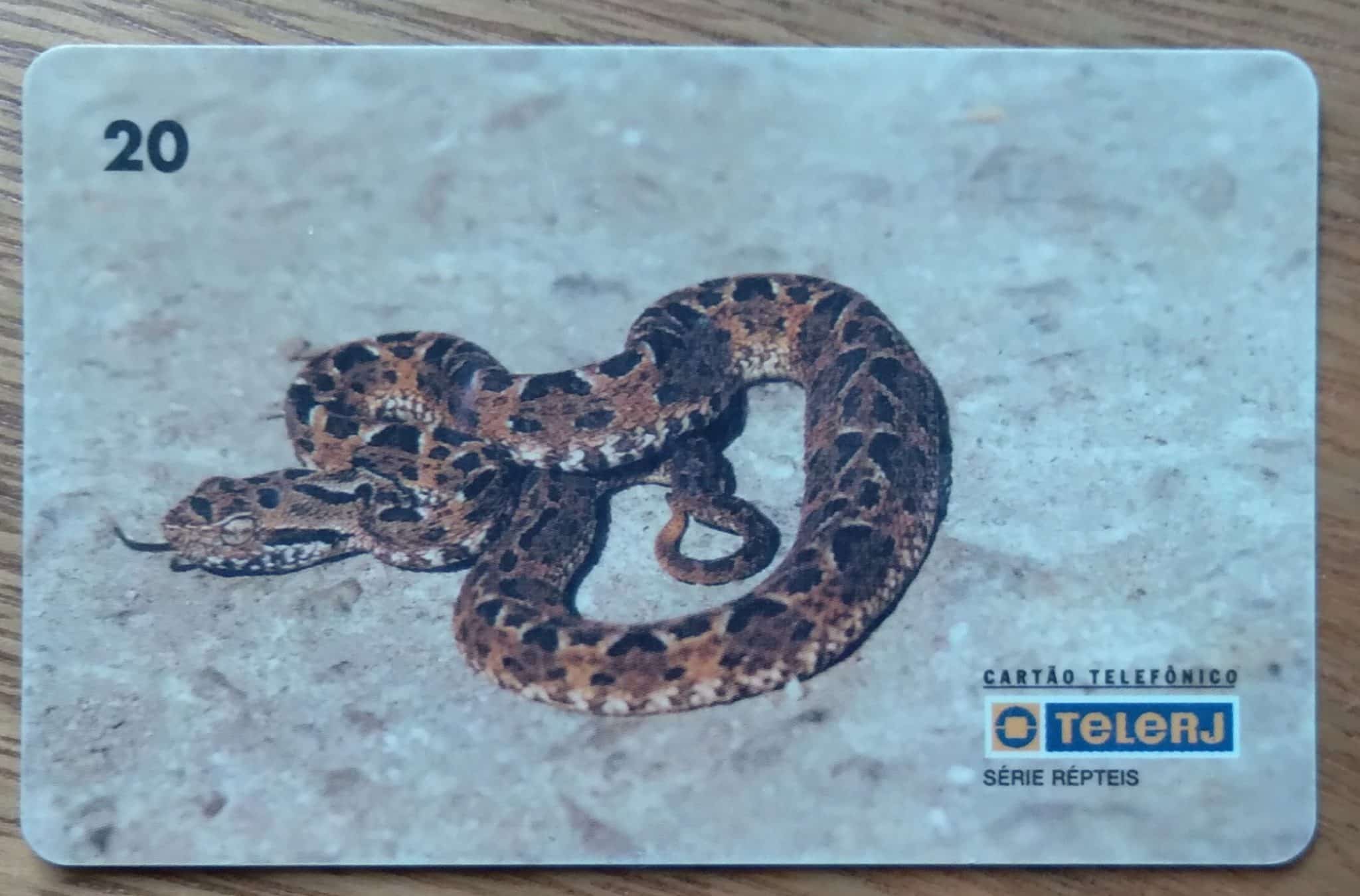 Cartão telefone Brasil Telerj / Répteis Jararaca Pintada / tir 100000.