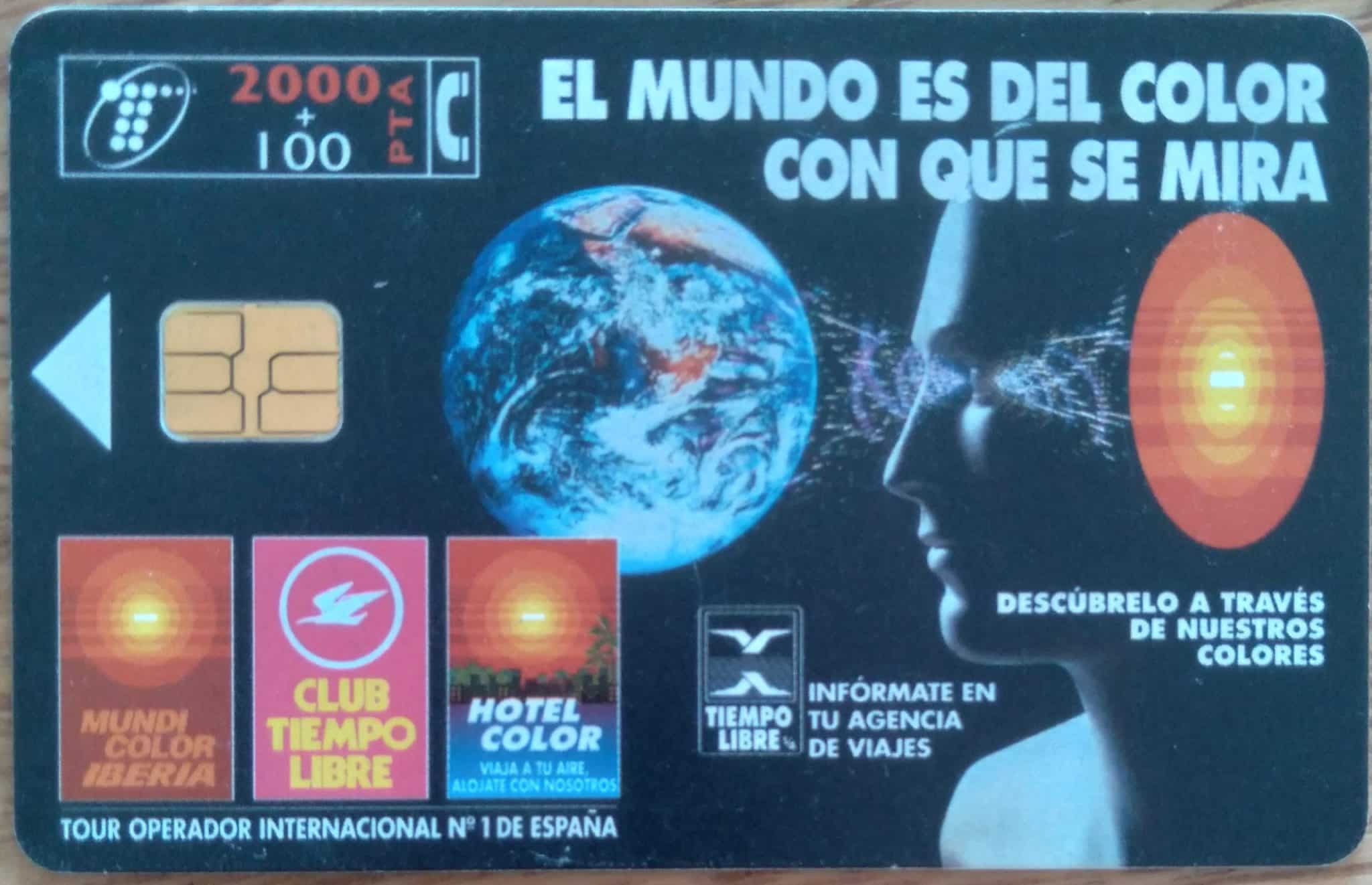 Cartão telefone Espanha Telefônica 1998. El Mundo es del color. tir 1020000.
