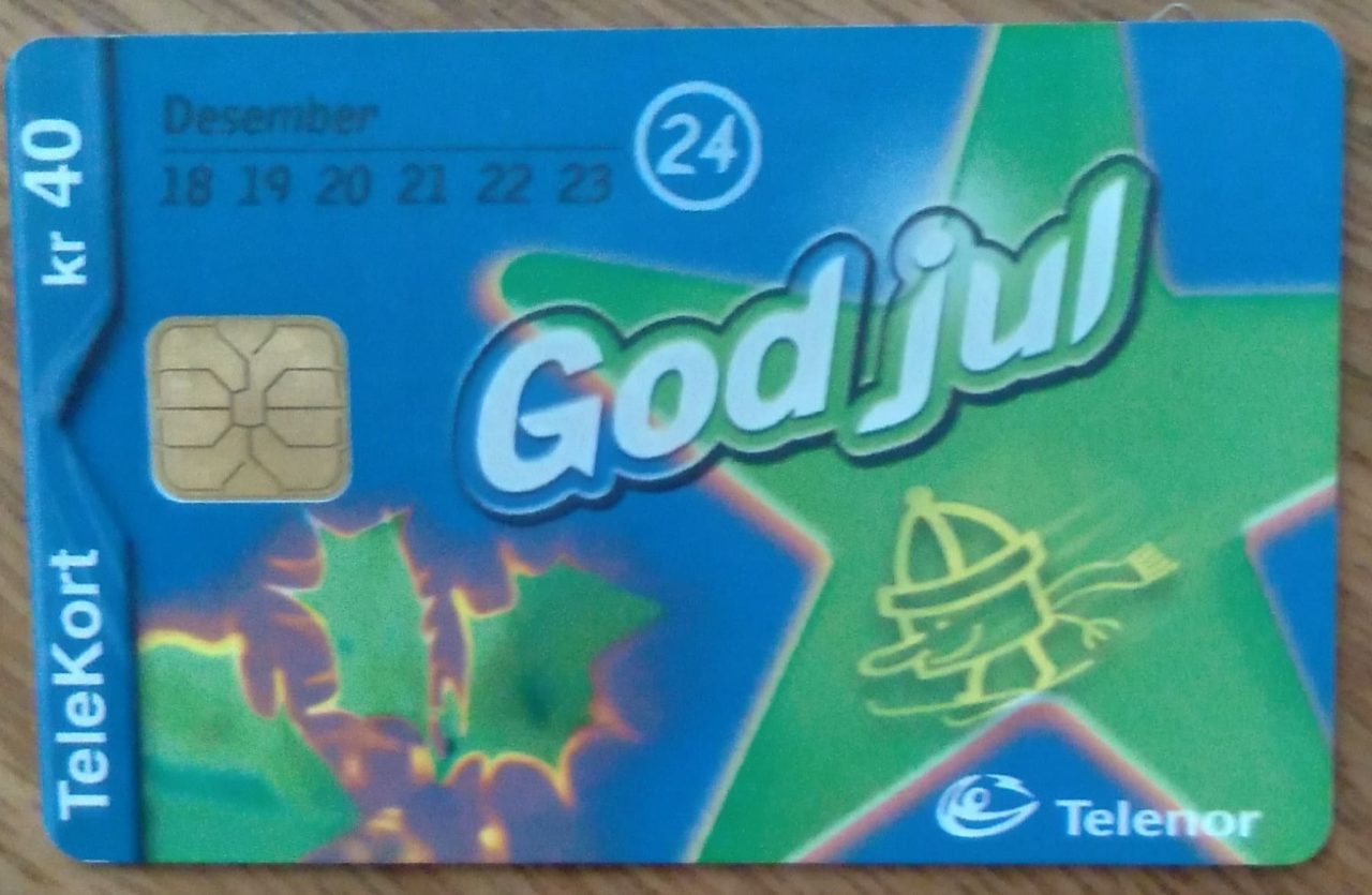 Cartão telefone Noruega Telenor / Natal estrela / tir 150000 em 1999.
