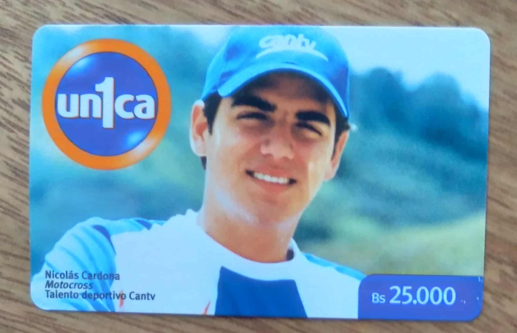 Cartão telefone Venezuela Única / Talento desportivo Cantv / Nicolas Cardona.