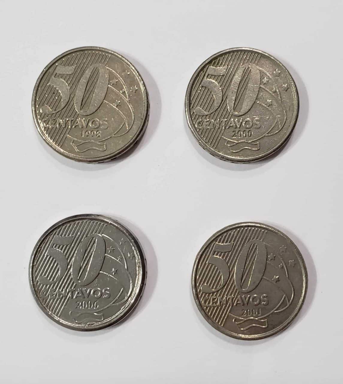 Kit 4 moedas escassas de 50 centavos