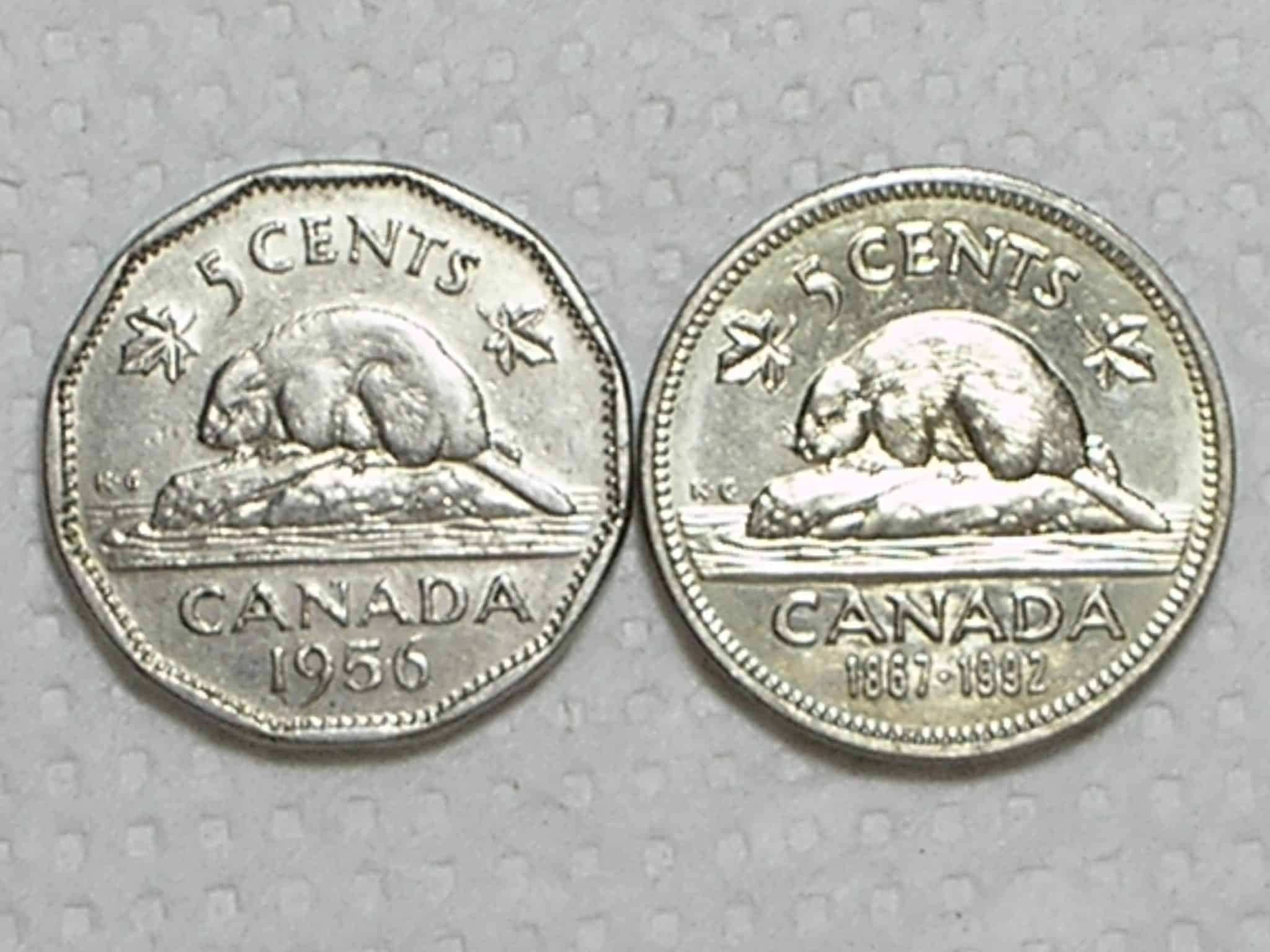 Canadá) 5 Cents 1956 / 1962 / Ni / box28