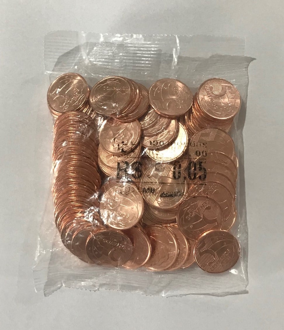 Sachê Lacrado de 5 Centavos 2022 (100 Moedas Flor de Cunho) - Item Colecionável