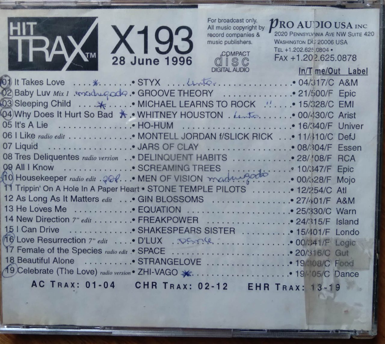 Cd promo para rádios Hit Trax X193 / Styx Deliquent Hábito.