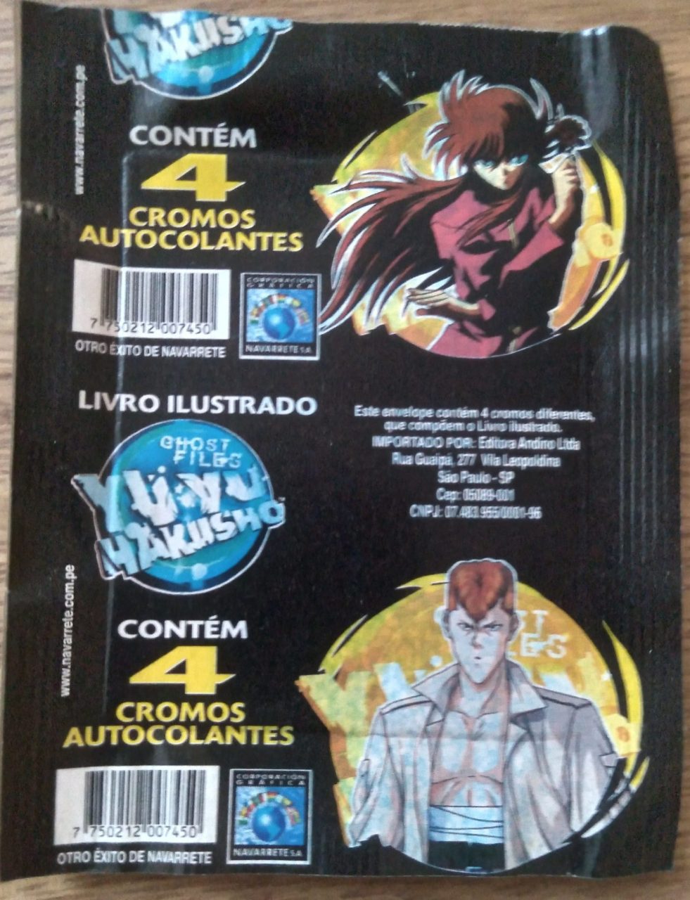 | Casa do Colecionador CM Navarrete Yu Yu Hakusho / envelope lacrado com 4 figurinhas.