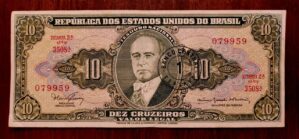 10 (Dez Cruzeiros) com Carimbo de 1 Centavo - Cédula C114 - MBC - Nº 079959 (Ano 1967)
