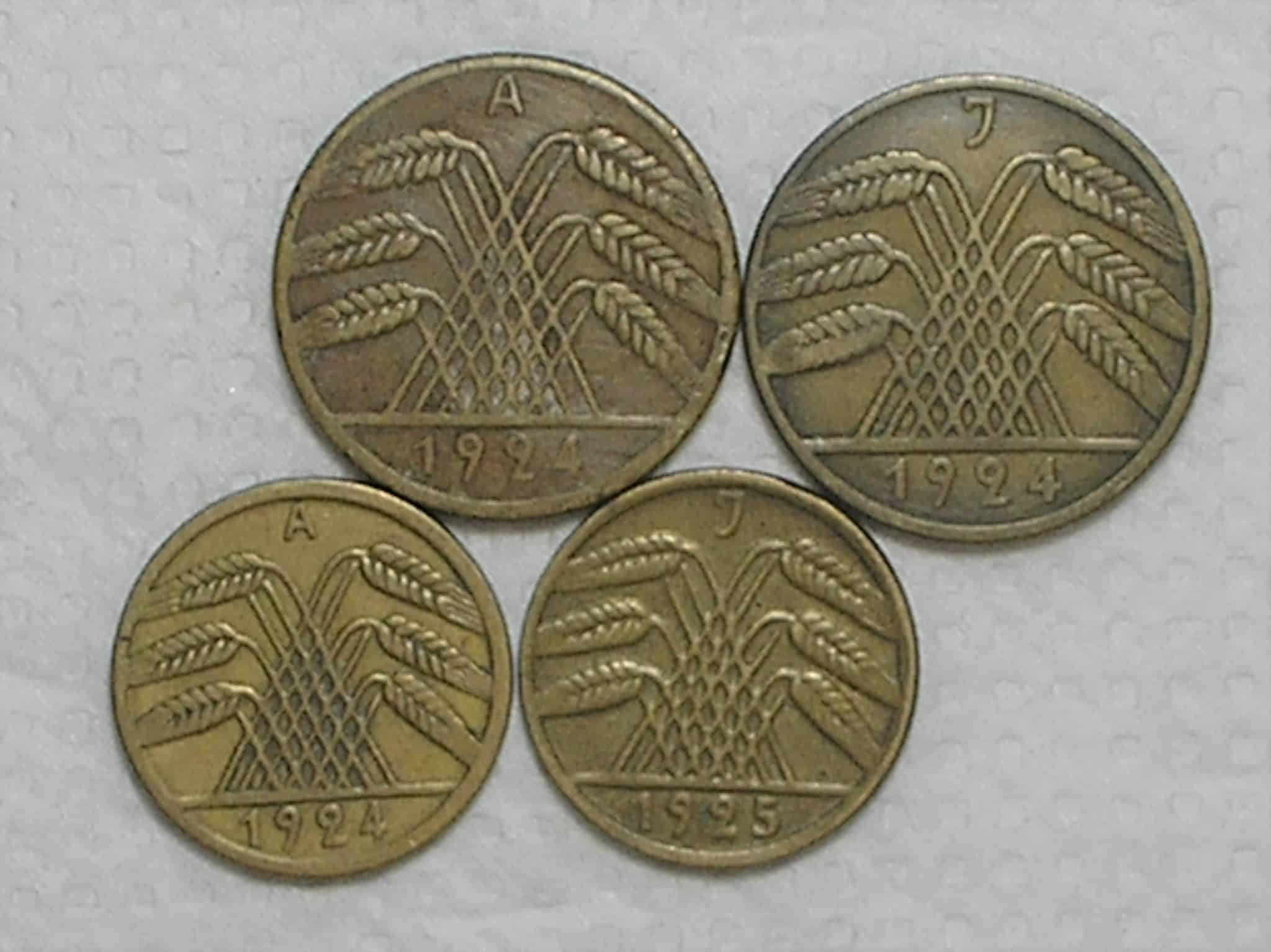 Alemanha 5 Reintenpfennig 1924 A 1925 J 10 Reintenpfennig 1924 A 1924 J Bz Al Box30