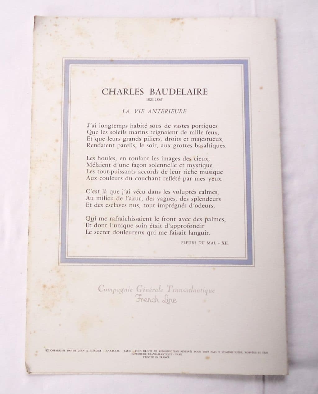 | Casa do Colecionador Cardapio De Navio - France - French Line - 18 Janeiro 1971