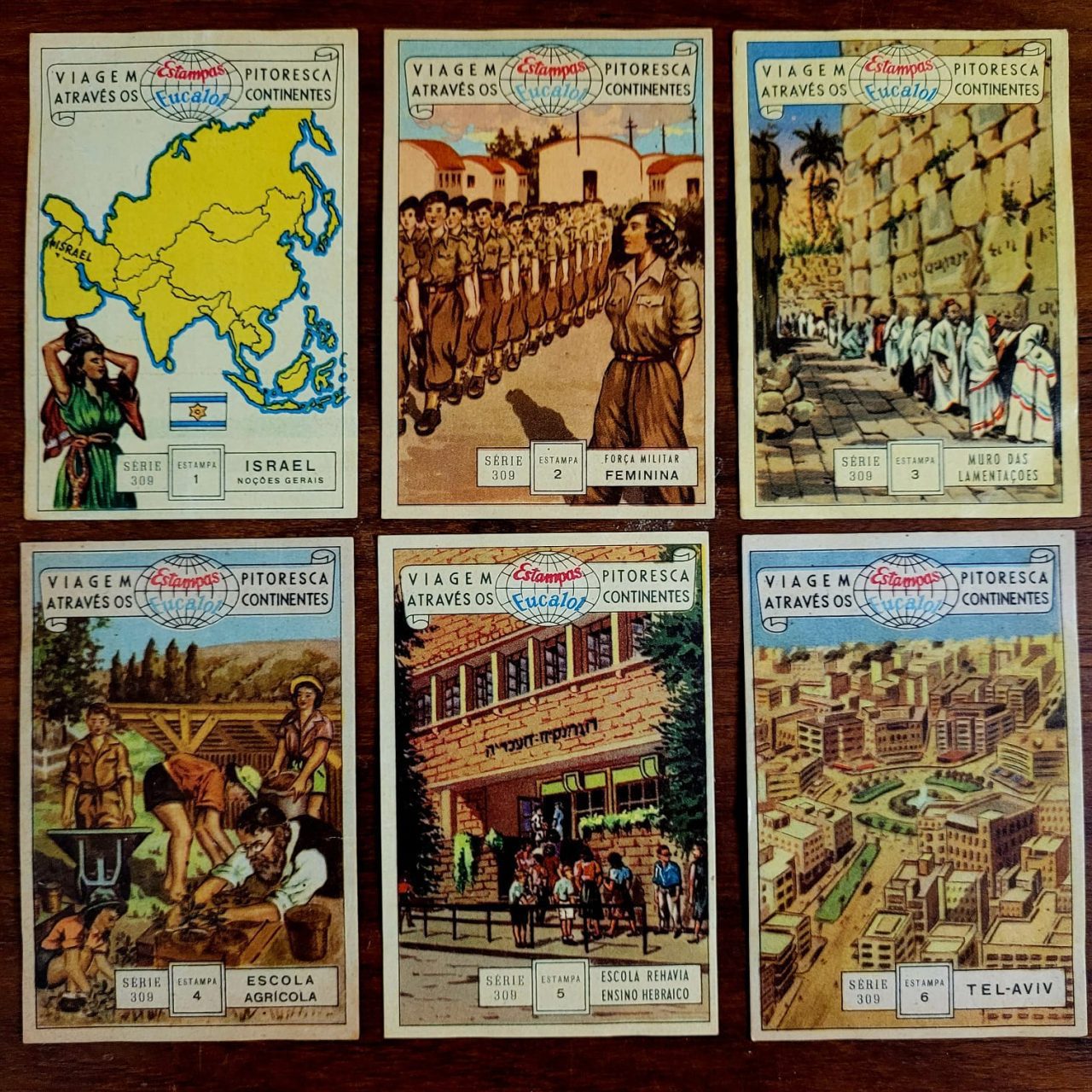 Estampas Eucalol - Série 309 Completa - Viagem Pitoresca Através os Continentes - Israel (Ano 1954)