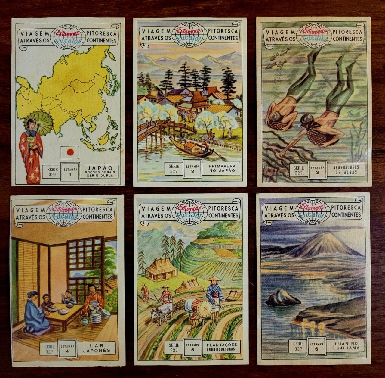 Estampas Eucalol - Série 327 Completa - Viagem Pitoresca Através os Continentes - Japão (Ano 1954)