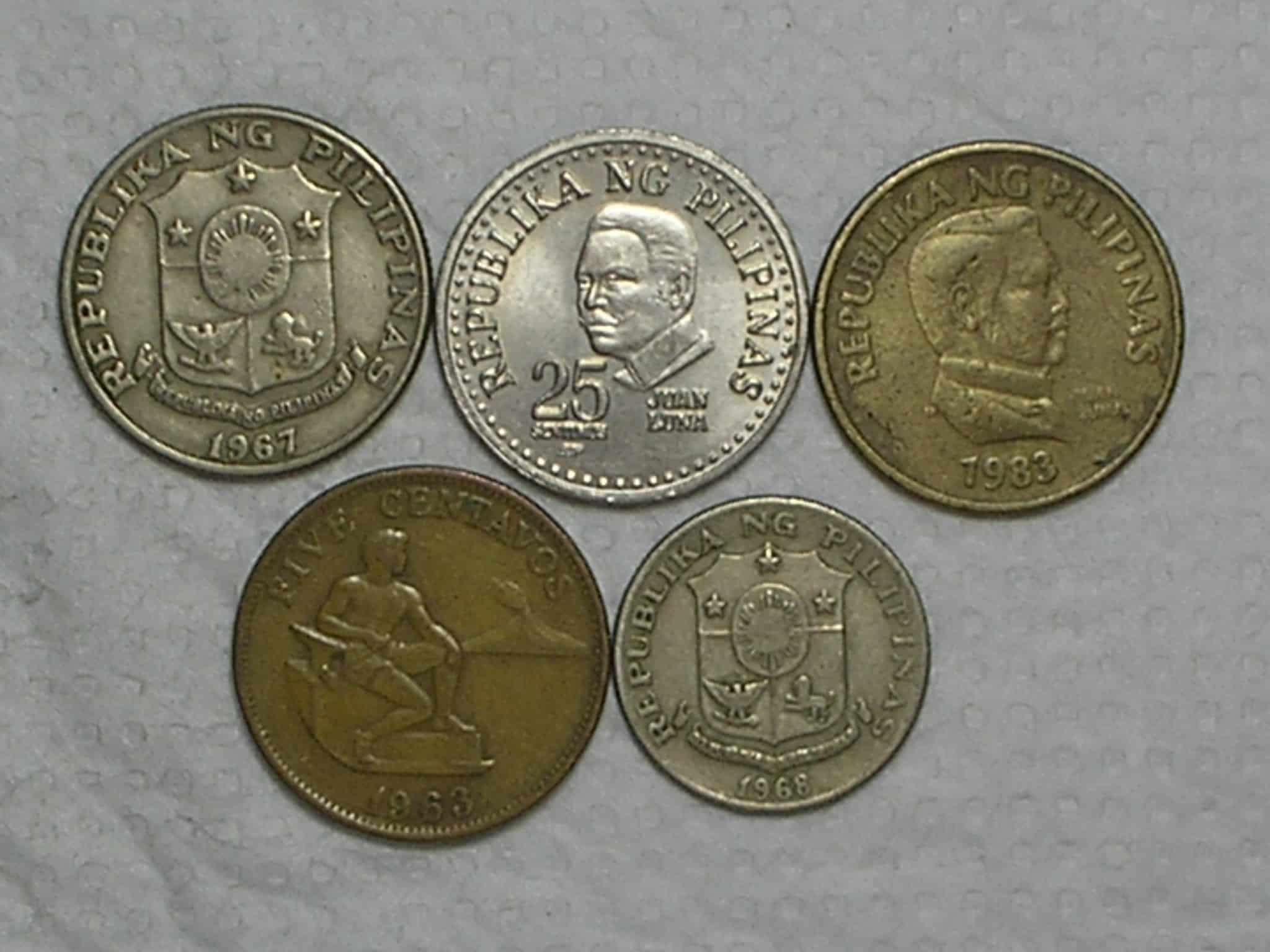 Filipinas) 5 Centavos - 1963 + 10 Sentimos - 1968 + 25 Sentimos - 1967/1981/1983 / Ni-Bz / box30
