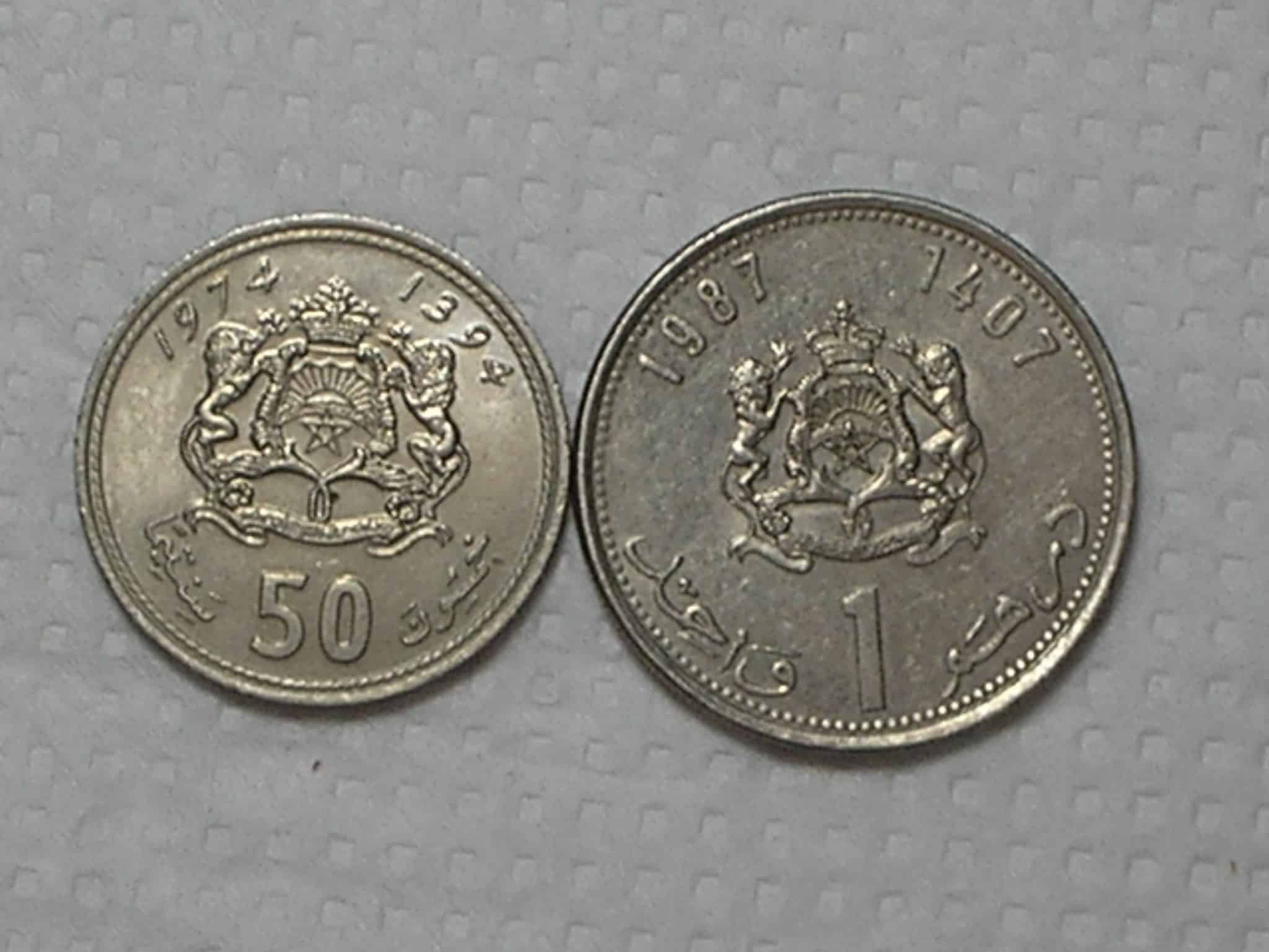Marrocos) 50 Santimat - 1974 + 1 Dirham - 1987 / C0-Ni / box31