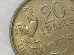 (Raro) França) 20 Francs - 1950-B Galo de 4 Plumas / Bz/al / Soberba / Catalogo alta cotação acima de 100 dolares - Oportunidade ótima ofeta pela qualidade / box30