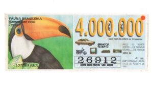 Antigo Bilhete De Loteria Paulista - Fauna Brasileira - Tucano - 1993