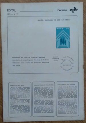 Edital Correios Brasil 1976 19 / Homenagem ao Sesc e ao Senac.