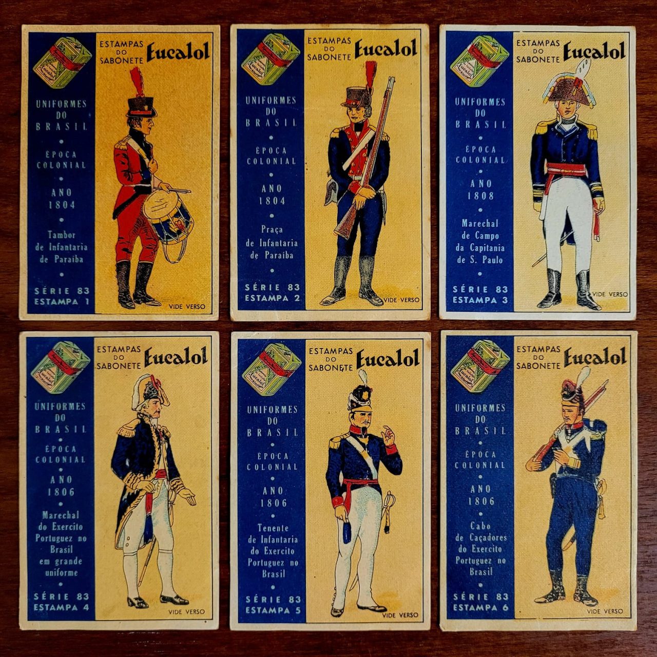 Estampas Eucalol - Série 83 Completa - Uniformes do Brasil - Época Colonial 1804 (Anos 1930)