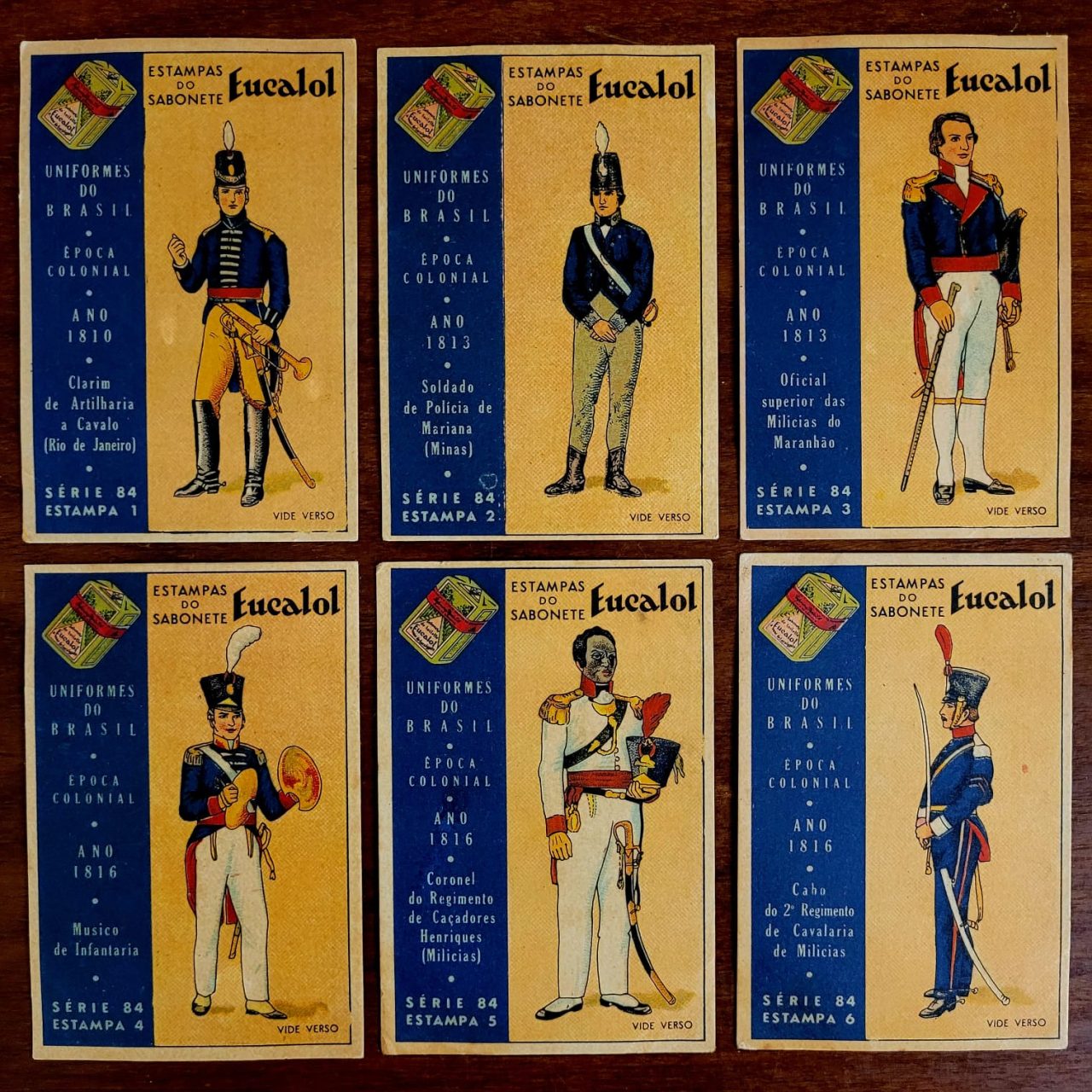 Estampas Eucalol - Série 84 Completa - Uniformes do Brasil - Época Colonial 1810 (Anos 1930)