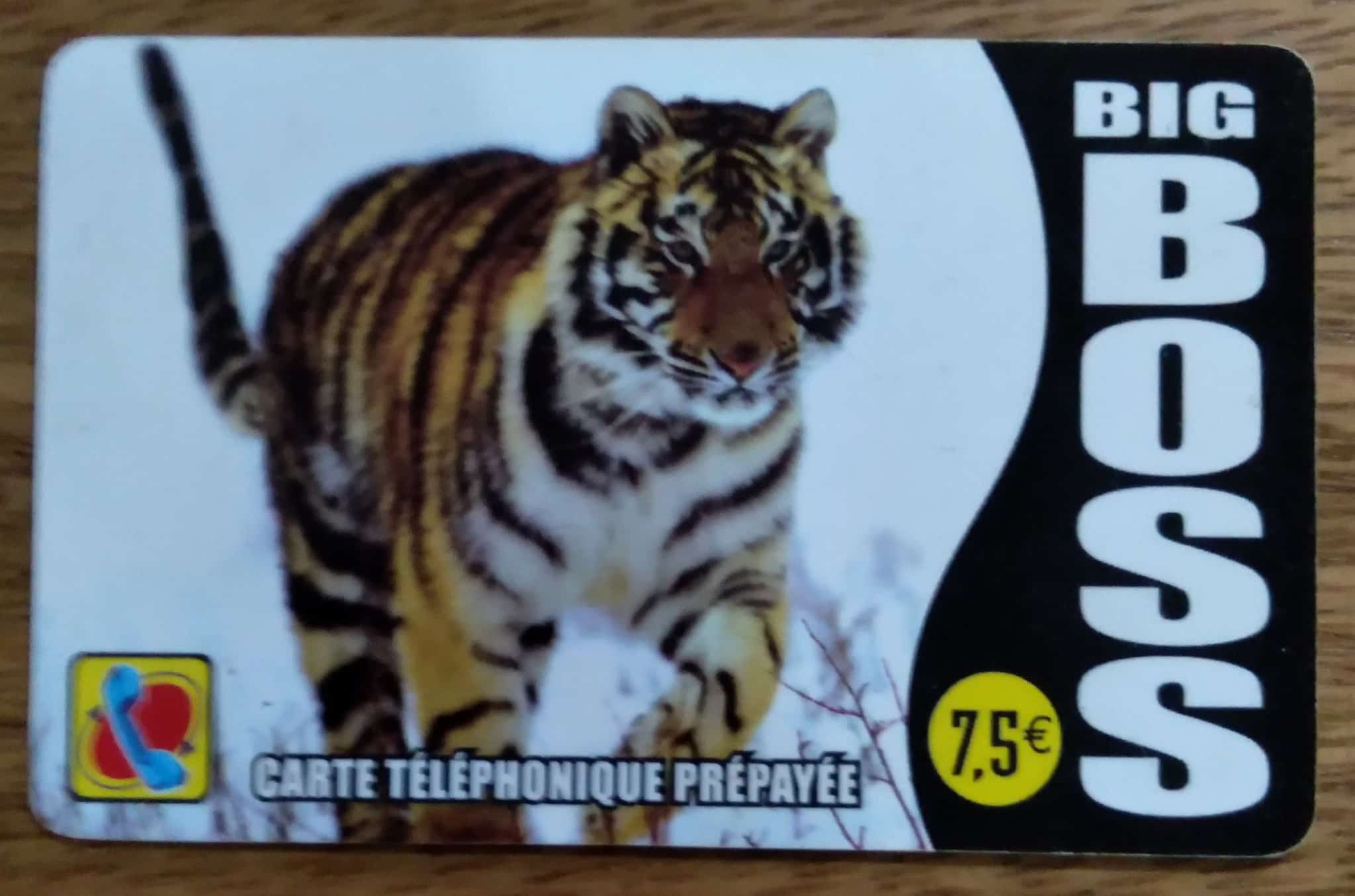 5a1. Cartao telefone França Big Boss. Tigre 7,5€ fundo branco.