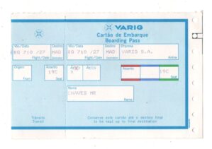 Cartão De Embarque - Varig - Destino Madrid - Anos 90