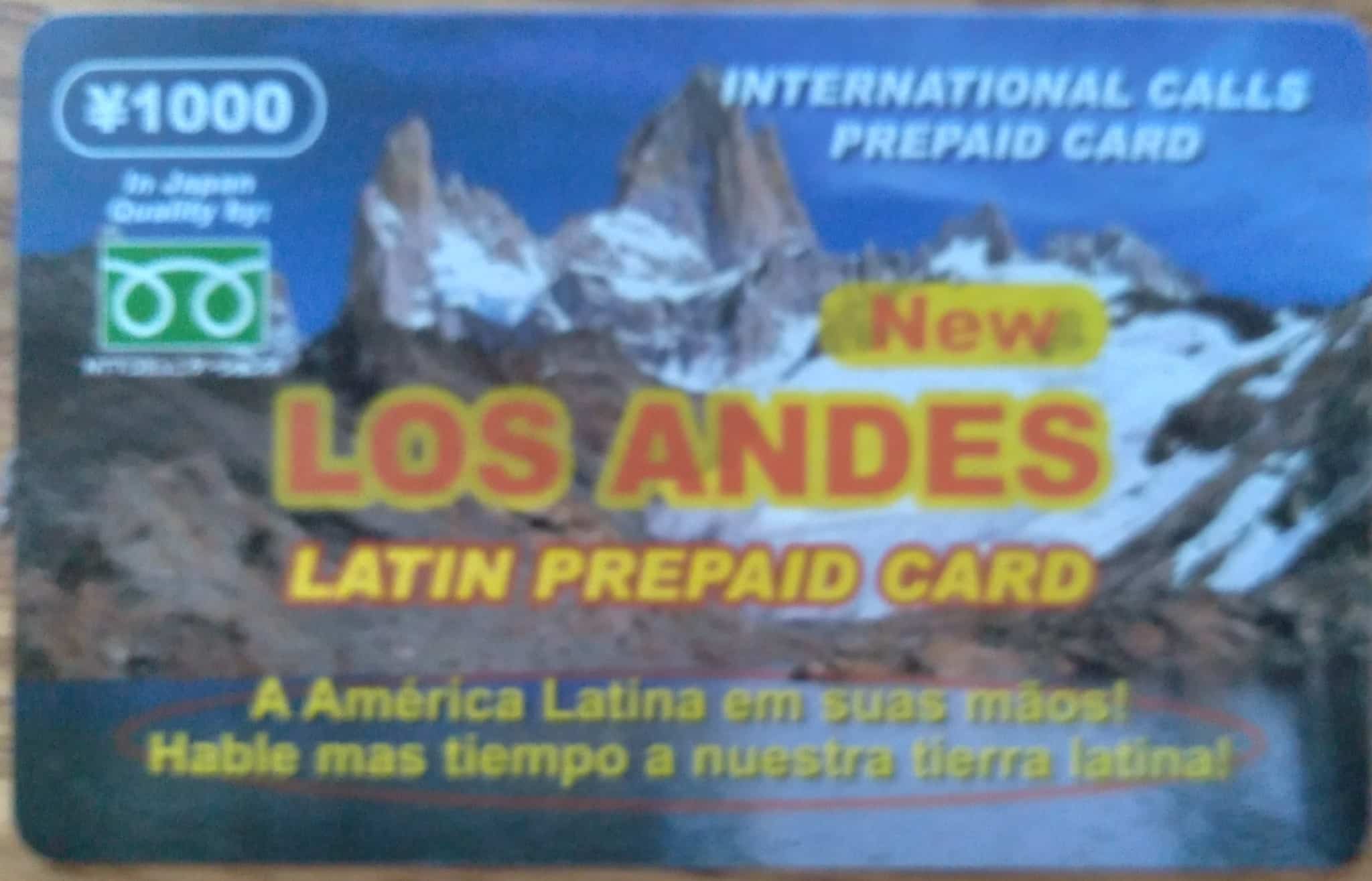 Cartão Pré pago NTT Japao / New Los Andes Latin card.
