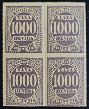 Taxa Devida - RHM X17 (Novos com Goma) Quadra 1.000 Réis - Tipo "Cifra ABN" - 01/01/1890 (Selos do Brasil)