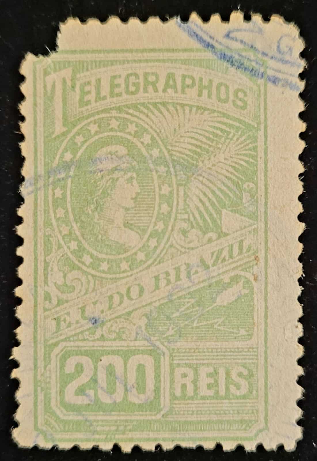 Telégrafos - RHM T12 (Usado) Emissão Oficial - Alegoria da República - 200 Réis - 01/04/1899 (Selos/Filatelia)