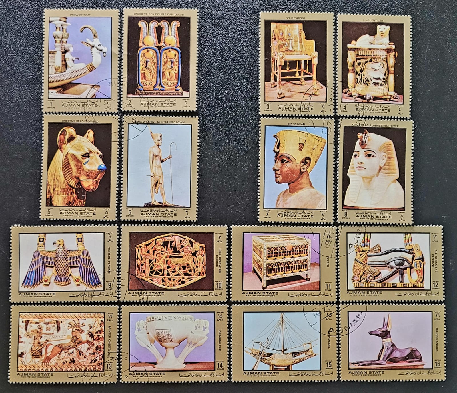 Selos Ajman 50o Aniversario da Descoberta da Tumba do Farao Tutancamon 1 Casa do Colecionador