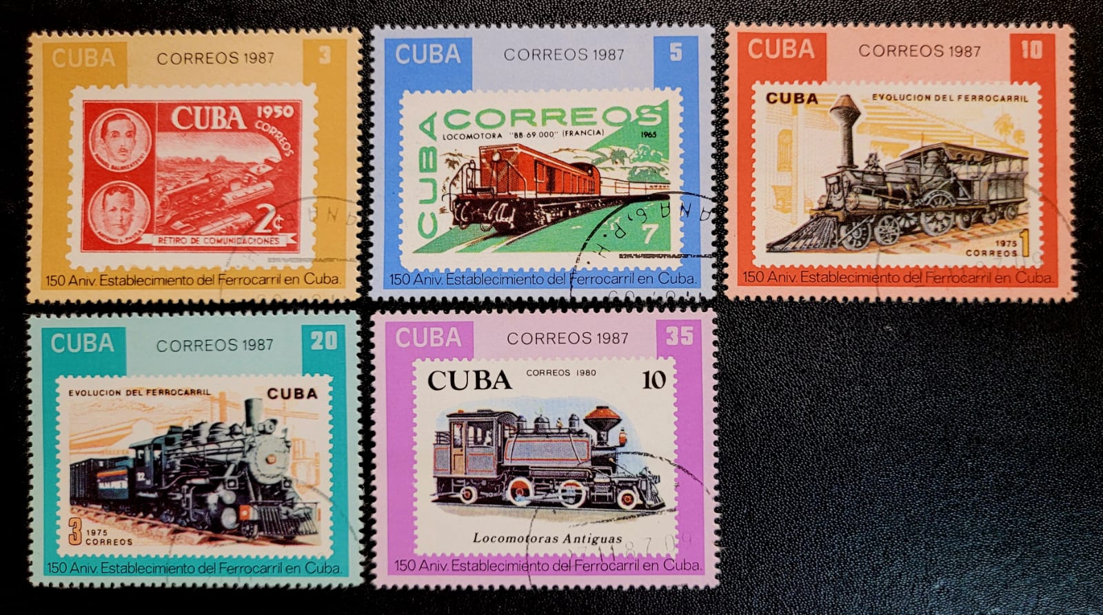 Selos Cuba 150o Aniversario da Ferrovia Cubana 1 Casa do Colecionador