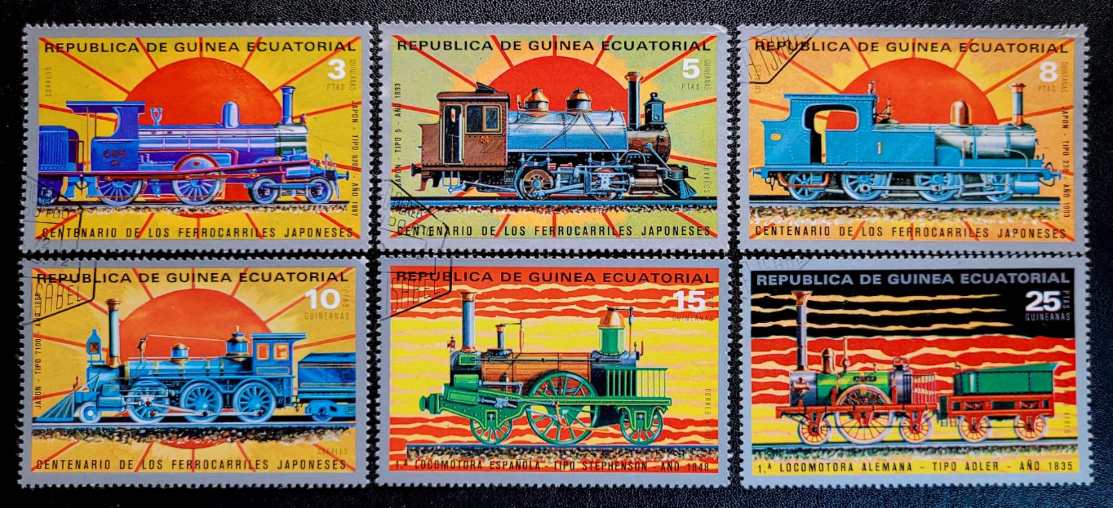 Selos Guine Equatorial 100o Aniversario das Ferrovias Japonesas 1 Casa do Colecionador