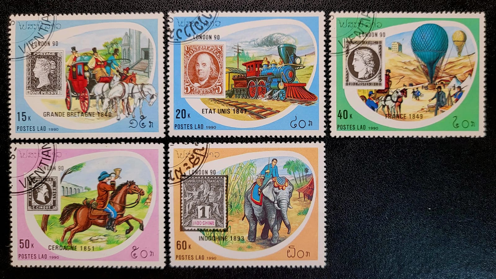 Selos Laos Exposicao Internacional de Selos Stamp World London 90 Londres Inglaterra 1 Casa do Colecionador