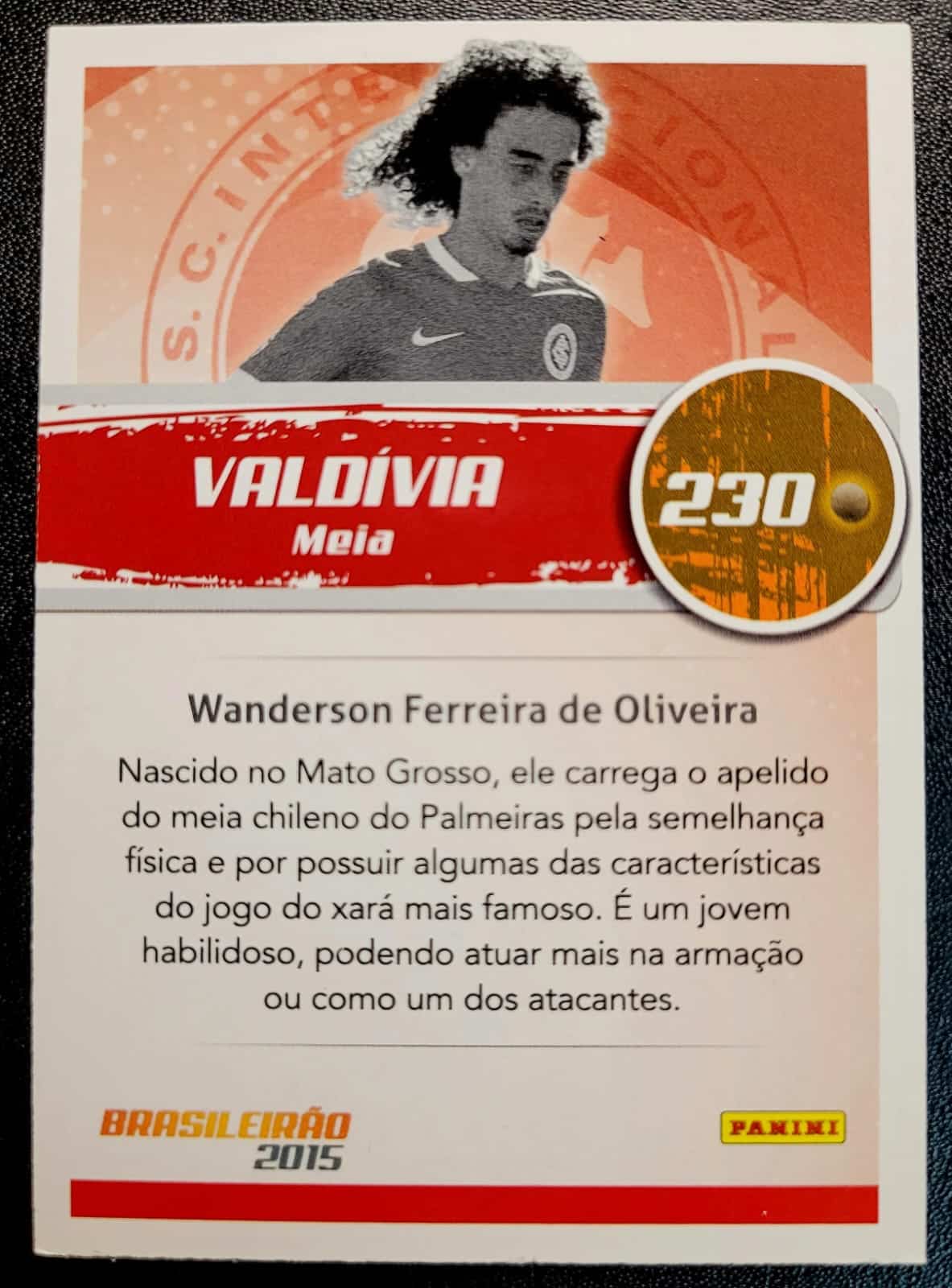 | Casa do Colecionador Card Brasileirão 2015 - Nº 230 - Valdívia - Sport Club Internacional
