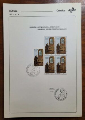 Edital Correios 1983 - Nº 08 - Selo RHM C1318 - Centenário da Ordenação Religiosa de Frei Rogério Neuhaus - 03/05/1983