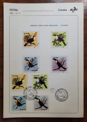 Edital Correios 1983 - Nº 11 - Selos RHM C1321 a C1324 - Fauna Brasileira - Tucanos - 21/05/1983