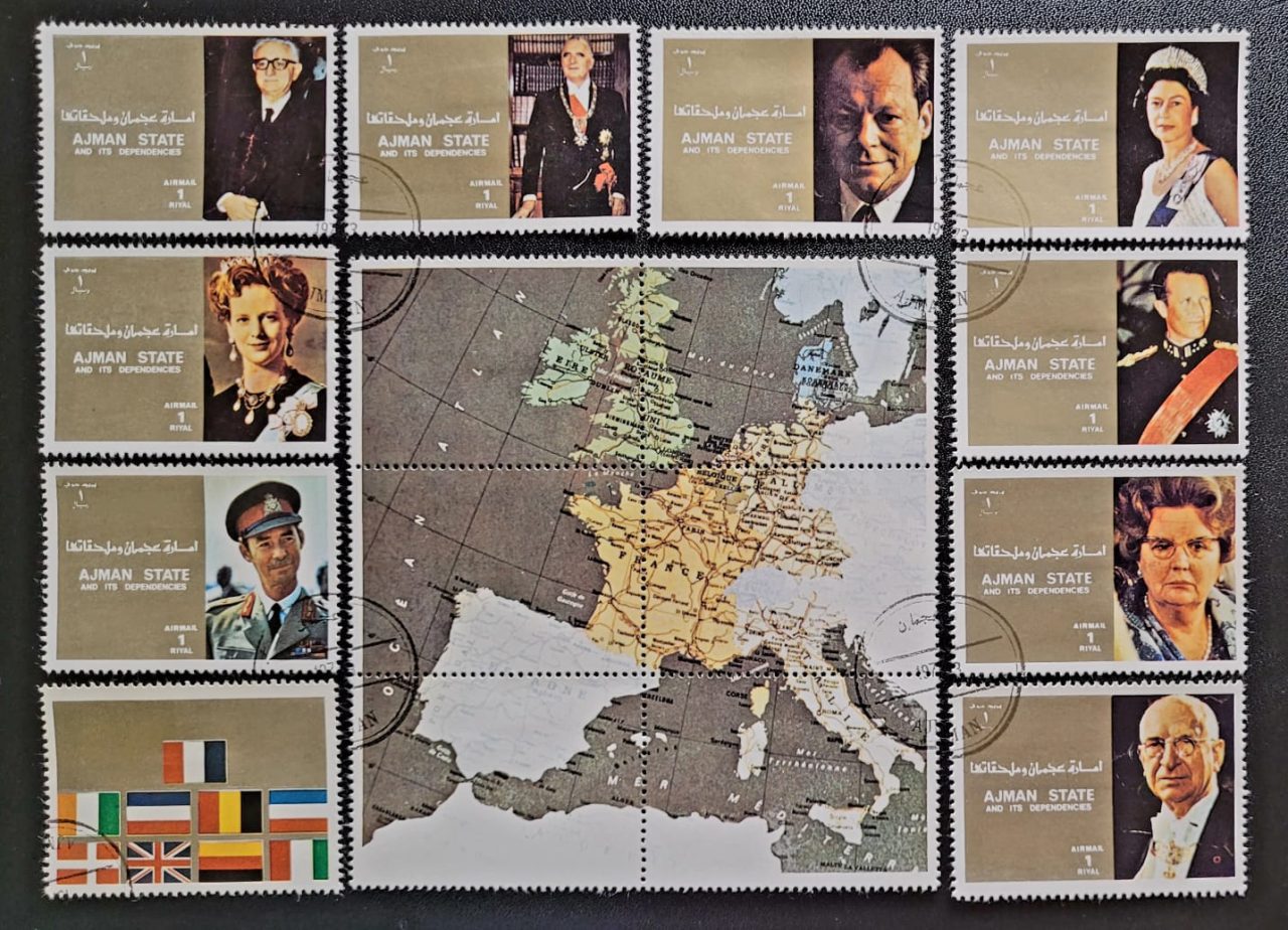 Emirados Árabes Unidos (Ajman) SW Nº 2738 a 2746 - Líderes de Países da Comunidade Européia (Série Completa) 31/03/1973 - Selos Usados