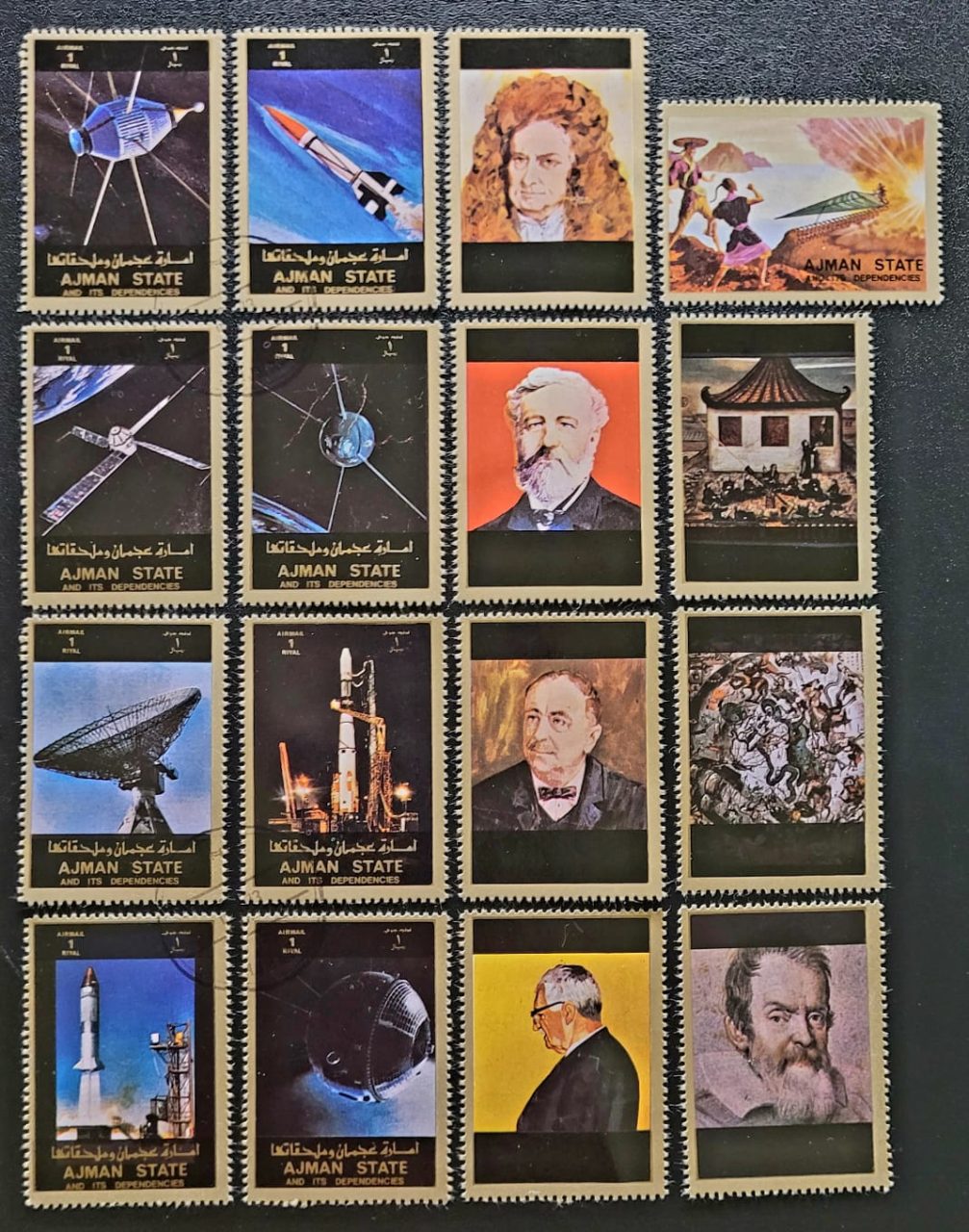 Emirados Árabes Unidos (Ajman) SW Nº 2932 a 2939 - Conquistas Aeroespaciais (Série Completa com os 8 Labels) 31/03/1973 - Selos Usados