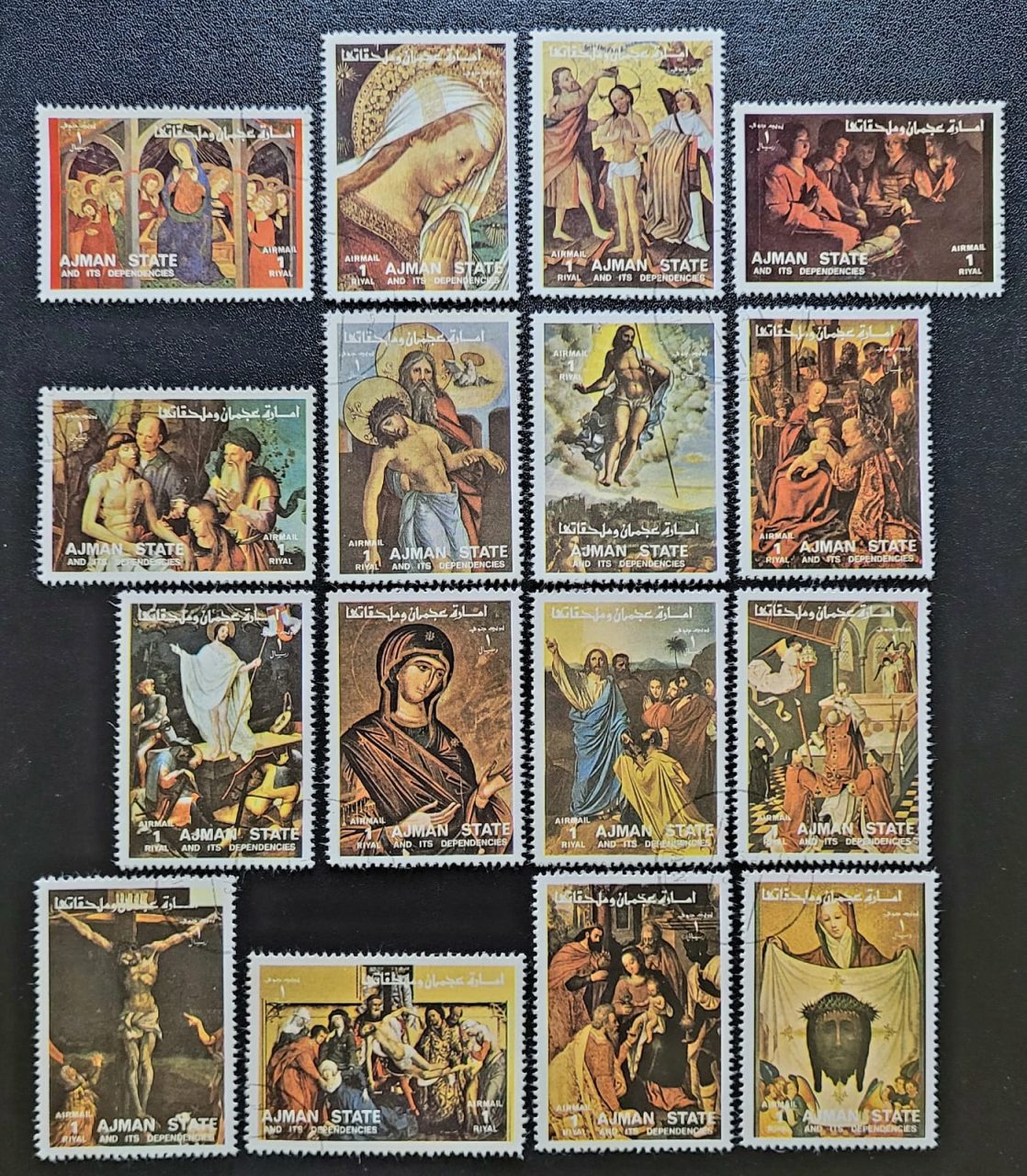 | Casa do Colecionador Emirados Árabes Unidos (Ajman) SW Nº 2948 a 2963 - Pinturas Religiosas (Série Completa) 31/03/1973 - Selos Aéreos Usados