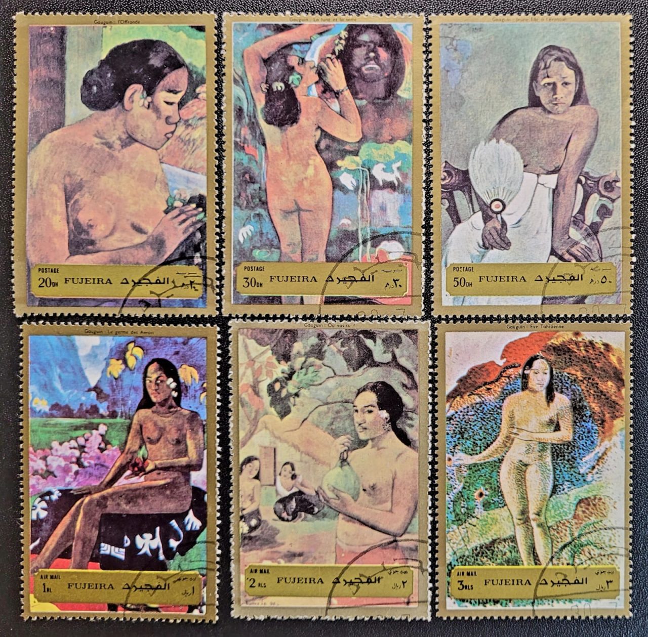 Emirados Árabes Unidos (Fujeira) SW Nº 1253 a 1258 - Pinturas Nuas de Gauguin (Série Completa com Aéreos) 1972 - Selos Usados
