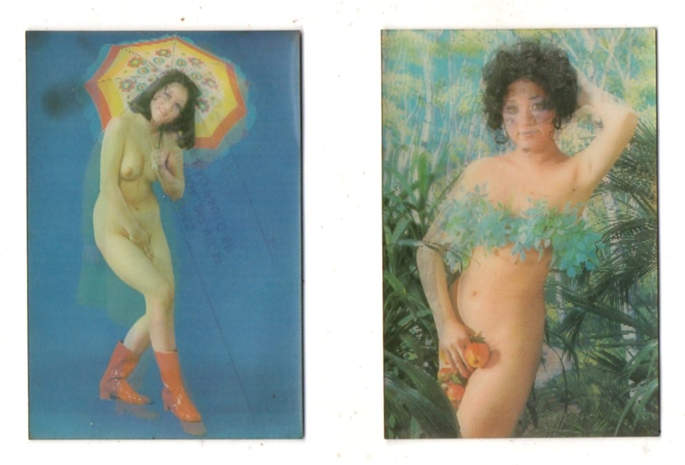2 Mini Cartóes Postais Holograficos - Nu Feminino - Anos 70